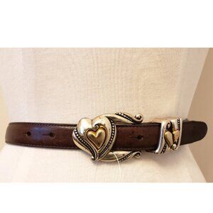 Brighton Women's Brown Leather Belt Silver/Gold Buckle Size ~M